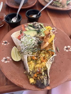 Vegan open burrito    at La Luna Desayuna in San Cristobal De Las Casas