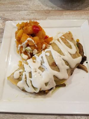 Savory Crepe with home fries-- Finally! A vegan crepe! at Candle Cafe West in New York City