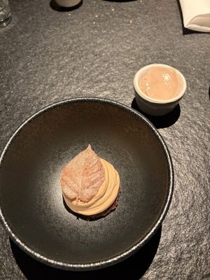 Chestnut icecream, shiitake leaf   at Oukan Dining in Berlin
