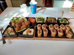 "Schlüchtern Box" that we ate there at the spot (easily feeds two people) at Falafel Schlüchtern in Schluechtern