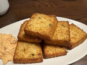 Jalapeño grit cakes (polenta)  at Watauga Brewing Company in Johnson City