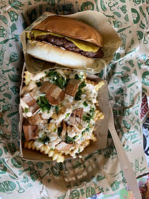 Burger and loaded animal friendly fries   at Bastard Burgers in Helsinki
