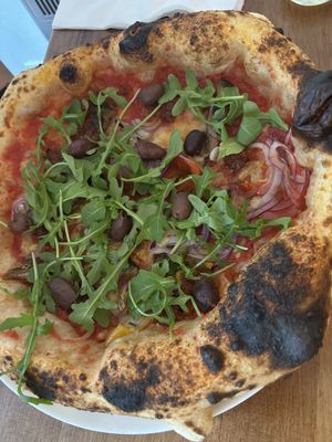 “Veggie” made with vegan cheese with extra Nduja  at Pizzeria La Gaby in Buxton