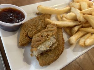 Delicious chicken and fries!  at Veg Head in Lansing