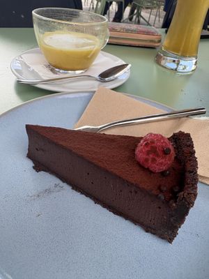 Cocolate cake and golden (oat) Milk   at Grajski Vrt in Tolmin