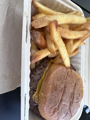 Kali burger has nothing but burger, vegan cheese and kali sauce.   at Kaliburger in St Augustine