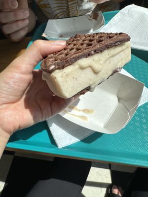 Hot chocolate waffle with maple almond ice cream   at Grandmama's Waffles - Clinton St in Toronto