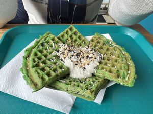 Pandan waffle   at Grandmama's Waffles - Clinton St in Toronto