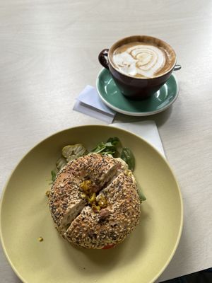 Soy latte and hippy slicker. The cauliflower is to die for   at Schmucks in Melbourne