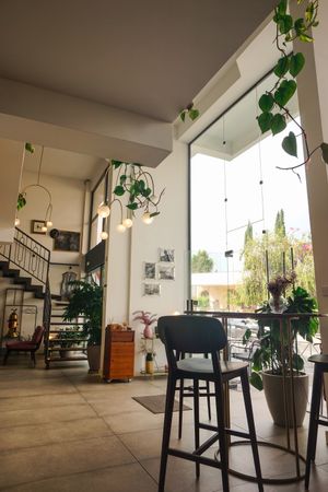 Inside the cafe  at Nick's Coffee Bike in Larnaca