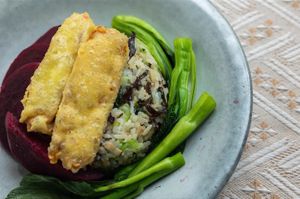 Beetroot Tempeh Vegetable Rice with Mushroom & Fungus 紅菜頭天貝伴香菇木耳菜飯 at Cooking with Plants - 煮植 in Kowloon