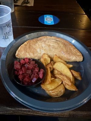 The shepherds pie. It does come with a delicious vegan mayo type aioli sauce. Sorry I must have set it aside when I took the pic.   at Universal Studios - Leaky Cauldron in Orlando