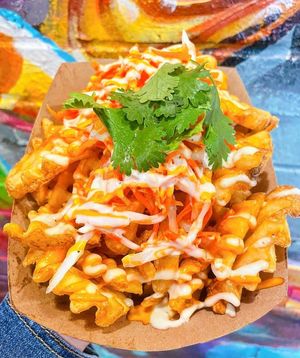 Wa-Pho Fries (ask for no sauce to make it vegan) at Viet-Nomz in Winter Park