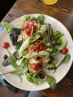 Hummus toast  at Garzon Café  in Budapest