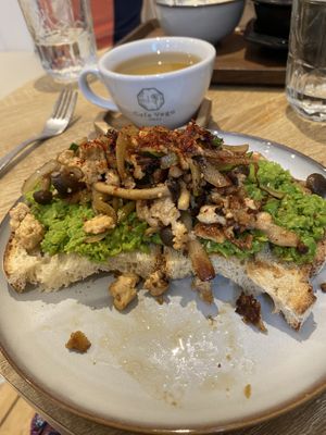 Mushroom on pea toast  at Cafe Vegu in Lewes