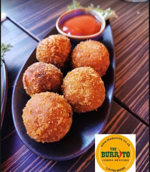 Homemade Jackfruit & Pumpkin fritters at The Burrito - Comida Mexicana in Southend-on-sea