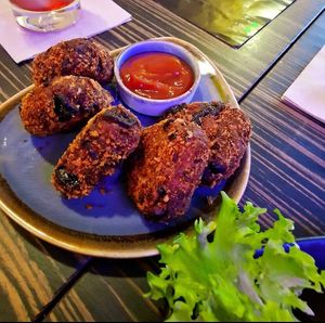 Aubergine & Cilantro fritters  at The Burrito - Comida Mexicana in Southend-on-sea