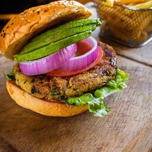 hamburguesa de quinoa  at Mariscos El Rey in Obregon