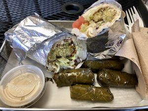 Falafel sandwich with grape leaves    at Alaturco Gyro in Ballston Spa