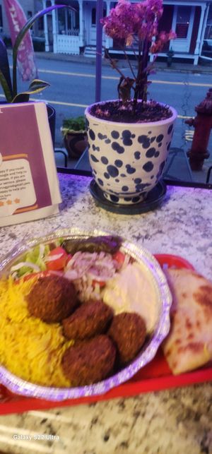Falafel over rice platter at Alaturco Gyro in Ballston Spa