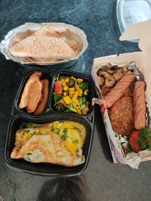 "Full vegan breakfast"... with egg omelet and meat sausages 😒 at Pimlico in Pune