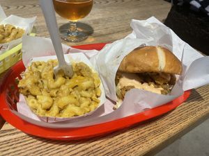 Vegan Mac n Cheese and Chicken sandwich   at Vegan Soul in Boise