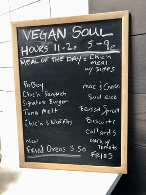 Daily menu as noted on main menu board  at Vegan Soul in Boise