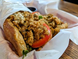 Po' boy sandwich with fried cactus at Vegan Soul in Boise