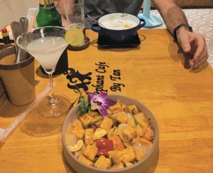 Freied tofu cashewnuts and Tom Kha at Elephant Cafe' by Tan in Phuket