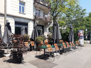 Outdoor seating at FED in Luzern
