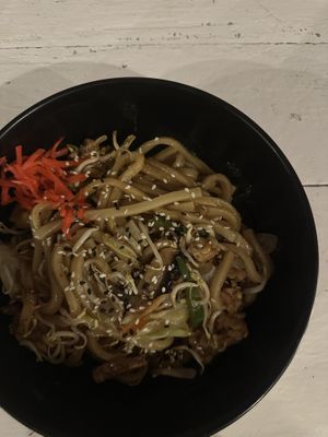 Vegan udon noodles (stir fried)   at Warung Pacific in Lembongan