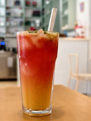 Pink mocktail at bleue! in Tunis