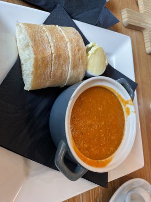 Tomato and basil soup (vegan)  at My Fine Deli in Glastonbury