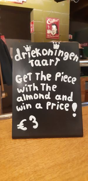 Tradition in Belgium: If you find a bean in a King cake you win a price at Klimzaal Blok in Antwerpen