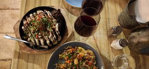 Lovely vegan meal with local vegan wine at HaMeyasdim 16 in Zikhron Yaakov