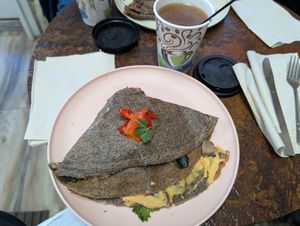 Vegan Veggie Delight with Hot Apple Cider at Cottage Creperie in Gettysburg