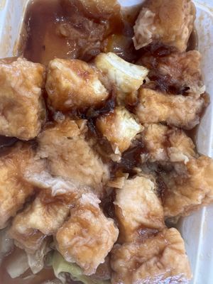 Soggy tofu…I ended up throwing most of it away it was so bad and I never ever do that. I just couldn’t   at Mai Noodle House in Gettysburg