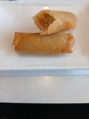 The spring rolls, with a bite to show the inside. at Mai Noodle House in Gettysburg