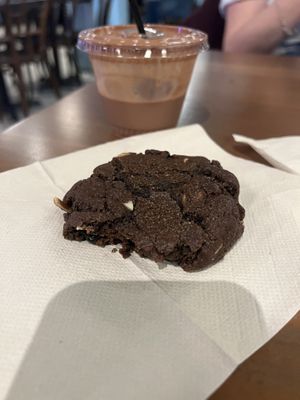 Vegan Cold Sippin’ Chocolate and Chocolate Cookie  at French Broad Chocolate Lounge in Asheville