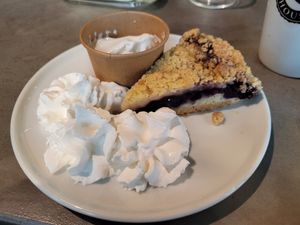 Vegan blueberry pie with whipped soy cream at Espresso House - Kungsgatan in Gothenburg