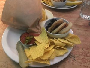 Side that cane with burger  at Kafe 44 in Stockholm