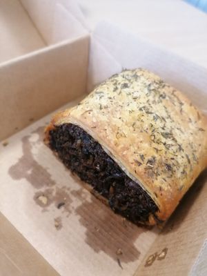 Freshly baked wild mushroom, leek and black garlic roll at Mow's Coffee in Sheffield