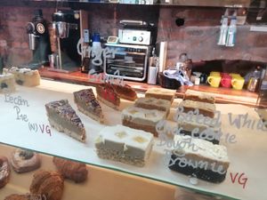 Vegan cake options at Mow's Coffee in Sheffield