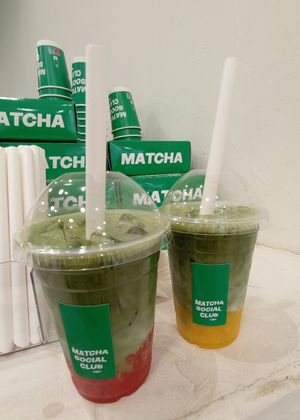 Strawberry & mango matcha at Matcha Social Club in Paris