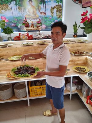 The proud owner at Tu Phúc Thānh - Vegan Buffet Chay in Phu Quoc