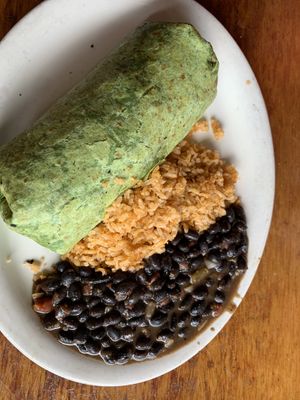 Vegan Burrito w/chorizo & side rice and beans   at The Drift Inn in Yachats