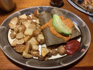 Savory Crepes (looks are deceiving!! this was delicious)  at The Drift Inn in Yachats