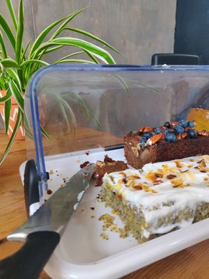 A lemon poppyseed cake and a moist apple caramel pecan cake at Wildflower Canteen in Leiden