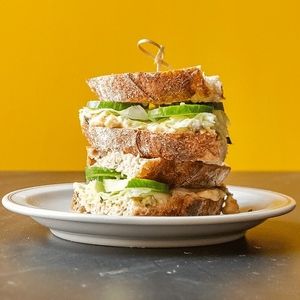 De Chicksea - A sourdough sandwich with a creamy chickpea spread with mayonaise, capers and seaweed, topped with lettuce and cucumber.  at Wildflower Canteen in Leiden