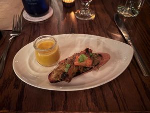 Rye Sourdough Baguette carrot pastrami, onion schmaltz, carrot bisque
 at Ground Provisions in West Chester